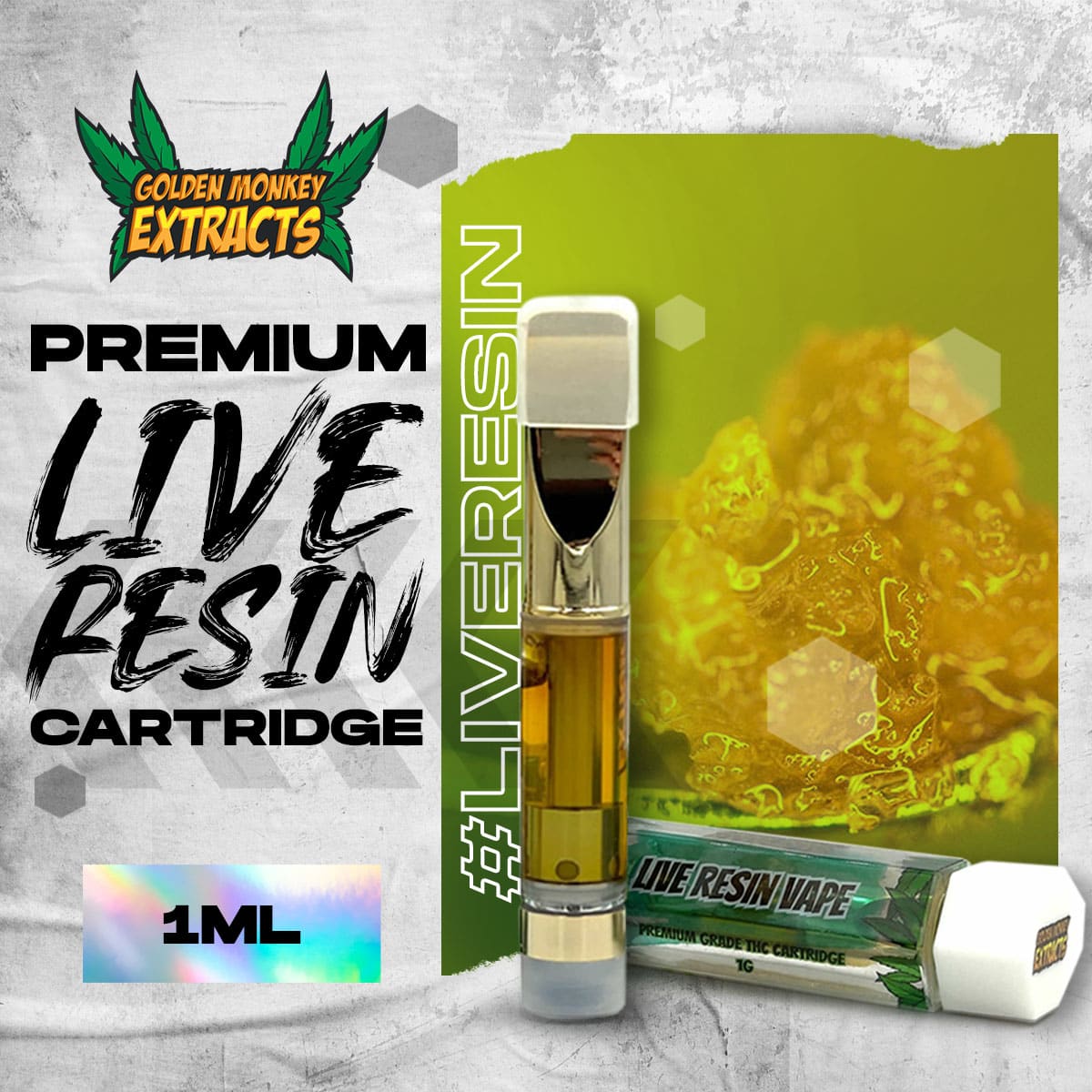 Golden Monkey Extracts – Premium Live Resin Cartridge - 1 mL